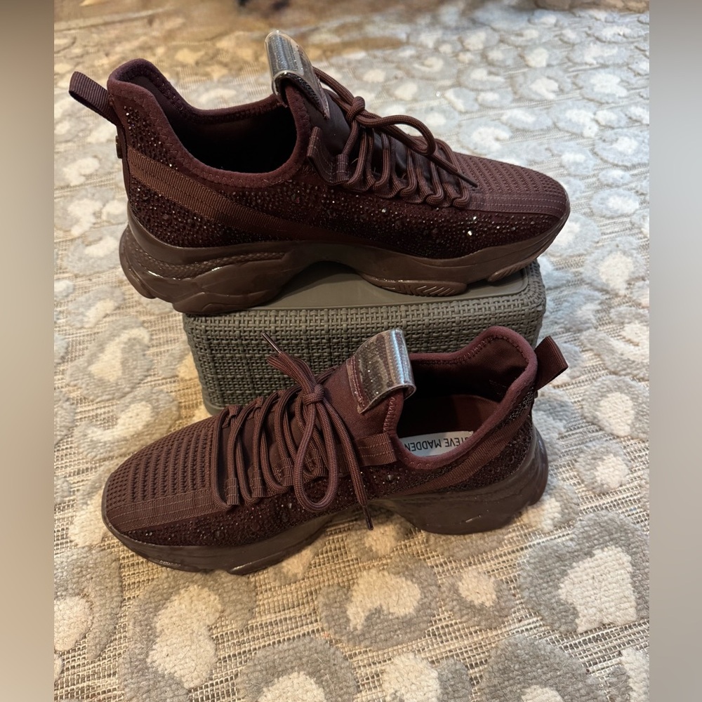 Steve Madden Dark Burgundy Sneakers with Rhinestones size 10